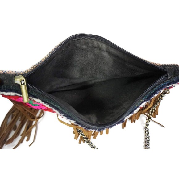 Moroccan Rug Bag, Suede Leather Fringe Tassel Purse Clutch - Picture 6 of 10